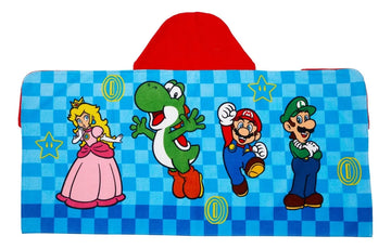 Toalla Con Capucha Super Mario Niños Baño Playa Piscina Azul