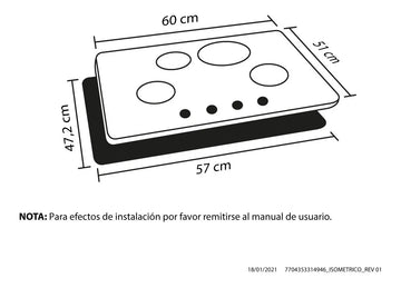 Estufa De Empotrar Haceb 9000745 Cristal 60x50 Cm Gas Natural