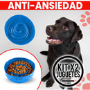 2 Platos Comedero Anti-ansiedad Para Perros Comer Lento Goma Color Azul y Rojo