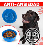 2 Platos Comedero Anti-ansiedad Para Perros Comer Lento Goma Color Azul y Rojo