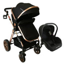 Coche de paseo Happy Baby Alizze travel system negro con chasis color dorado