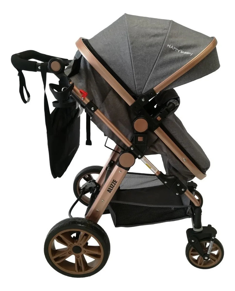 Coche de paseo Happy Baby Alizze travel system gris con chasis color dorado