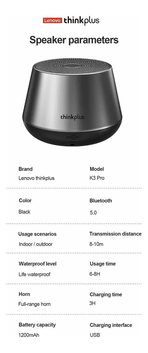 Altavoz Bluetooth Lenovo K3 Pro Sonido Envolvente Impermeabl Gris Oscuro