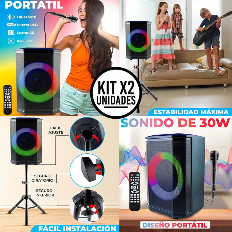 Combo Sonido Total Bafle 8 Recargable Con Soporte Trípode