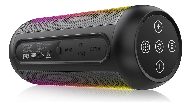 Parlante Bluetooth Portátil 1Hora BOC242 FM Bocina con Luces RGB Conectividad AUX/USB/TF Color Negro Ideal para Fiestas y Cumpleaños
