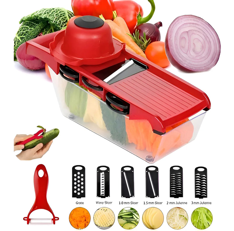 Cortador de mandolina, rebanador, rallador, verduras, frutas, 6 cuchillas