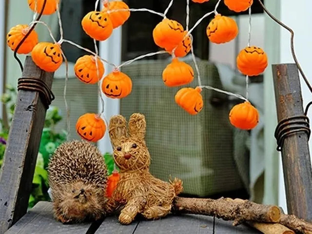 Guirnalda 10 Led Calabazas Extensión Halloween 2mt Pilas Aa