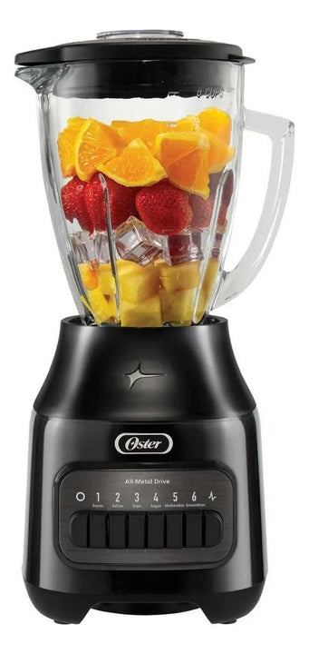 Oster® Licuadora, con Vaso de Vidrio Refractario Boroclass® y 6 Velocidades más Pulso, Ideal para Recetas Frias y Calientes, Negro, BLSTPEGBPB