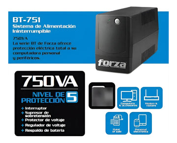 UPS Interactiva Forza BT BT-751 750VA 8 Tomas Entrada y Salida de 120V