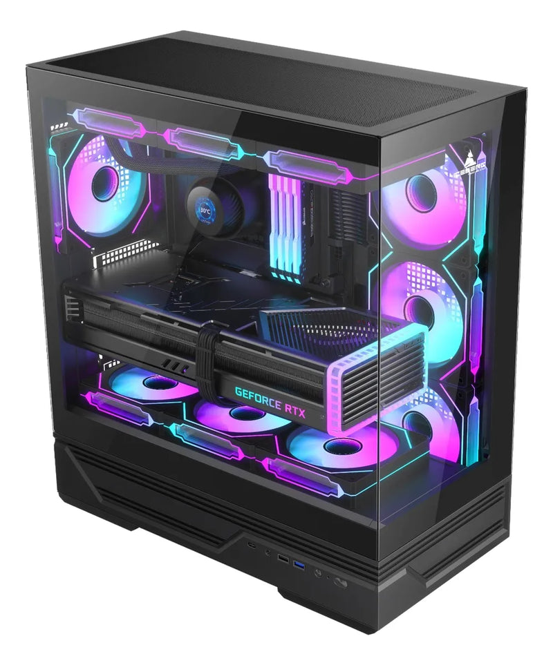 Gabinete Gamer Iceberg Crystal Gx Black 4 Fans Argb Usb C Negro