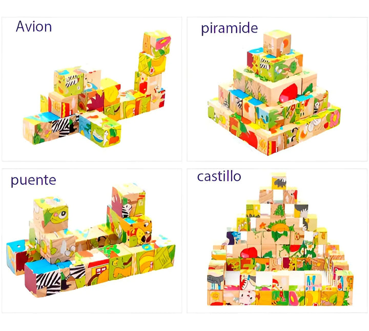 Rompecabezas 3D Madera Otra Marca 6 Caras Dibujos Animados 9 Piezas