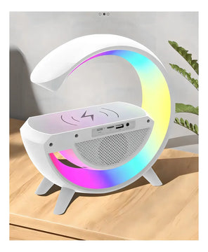 Parlante Lampara G Cargador Inalámbrico Rgb Reloj Color Blanco