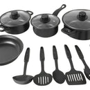 Set De Utensilios De Cocina Ollas Y Sartenes 13 Piezas Negro
