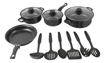 Set De Utensilios De Cocina Ollas Y Sartenes 13 Piezas Negro