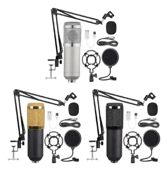 Kit Micrófono Condensador + Tarjeta Sonido Bluetooth V8 Negro