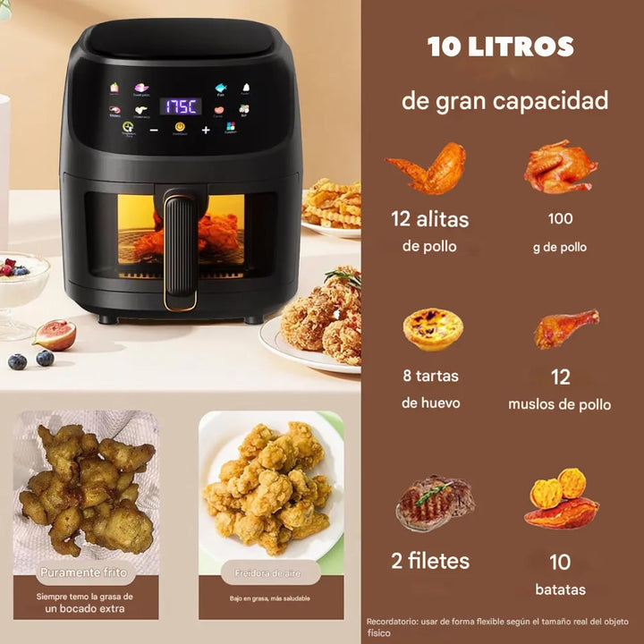 Freidora Olla Aire Caliente Sin Aceite Air Fryer 10 Litros Negro