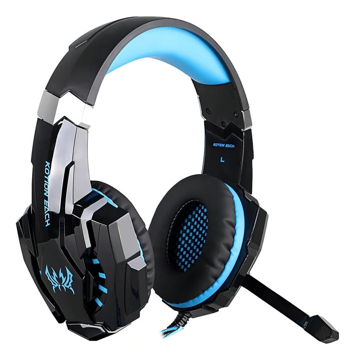 Audífonos gamer Kotion Each G9000 black y blue con luz azul LED
