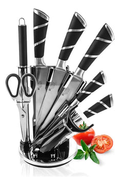 Juego de Cuchillos Profesionales Chef Master 807601 9 Piezas con Soporte Giratorio Acero Inoxidable