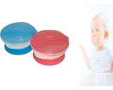 Plato Antiderrame Chupa Para Bebes + Cuchara Silicona Y Tapa Color