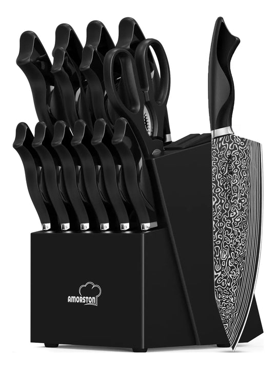 Juego De Cuchillos De Cocina 15 Piezas Acero Inoxidable Plateado