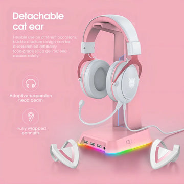 Audifonos Gamer Onikuma X10 Orejas Blancos Con Rosado Rgb Color Blanco
