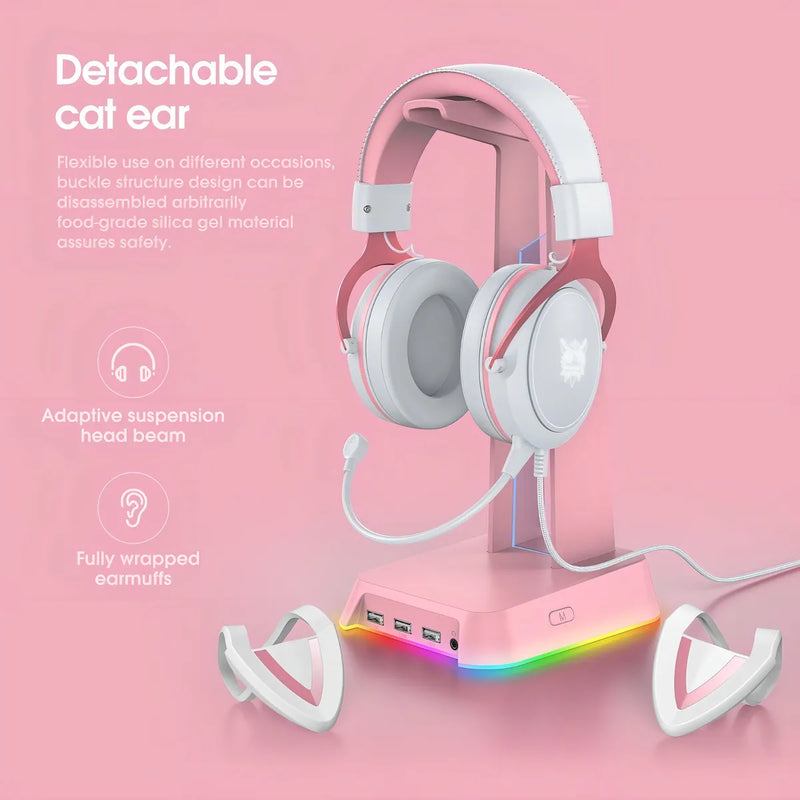 Audifonos Gamer Onikuma X10 Orejas Blancos Con Rosado Rgb Color Blanco