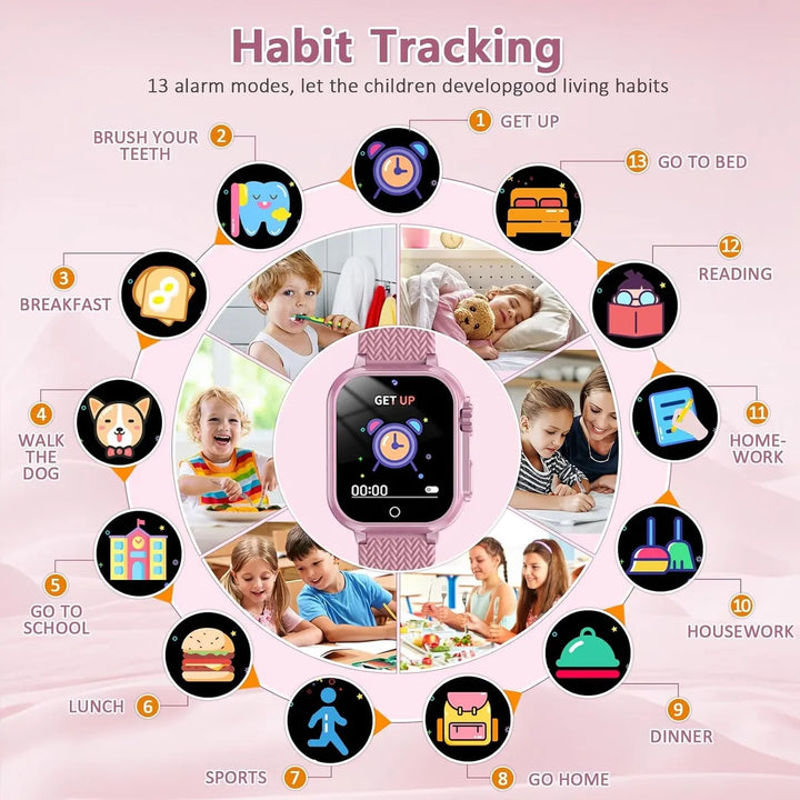 Reloj Inteligente Para Niños Con 16 Juegos Smartwatch Rosa Negro