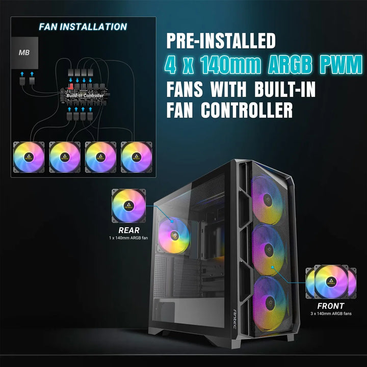 Antec Ax1000 Argb 4 Ventiladores Argb Pwm De 0.157 X 5.512