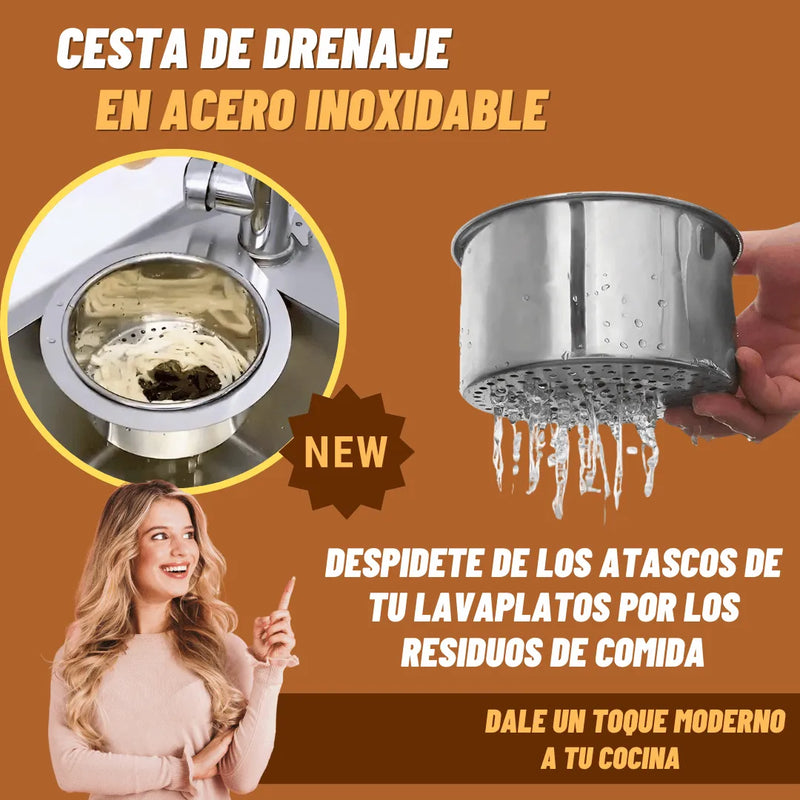 Colador Drenaje Metalico Acero Inoxidable Residuo Alimento Plateado