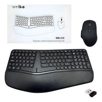 Combo Teclado Mouse Inalambrico Ergonomico Receptor Usb Weib Teclado Negro
