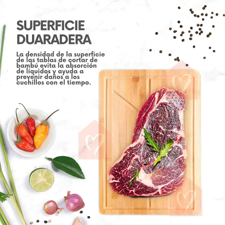 Tabla De Cortar Picar En Madera Bamboo Cocina 40x28 Cm Lisa Con Ranuras