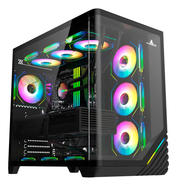 Gabinete Gamer Iceberg Wave L Vidrio Curvo 7 Ventiladores Negro