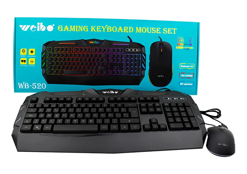 Combo Gamer Teclado/mouse Weibo Wb-520 Rgb Color del mouse Negro Color del teclado Negro