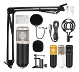 Kit Micrófono Condensador + Tarjeta Sonido Bluetooth V8 Negro