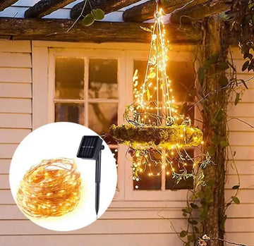Luces Navideñas Guirnalda 12metros 100 Led Con Energía Solar Luz Cálida
