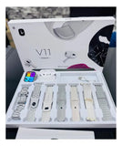 Combo Reloj Inteligente Audifonos Pulsos V11 Classic 10 En 1 Blanco Mesh Variado Variado