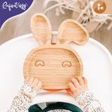 Plato Bambu Antideslizante Con Cuchara Silicona Para Bebés Color Menta Conejo