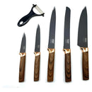 Set De 5 Cuchillos Mango De Madera + Pelador Juego Cuchillos Color Negro/madera