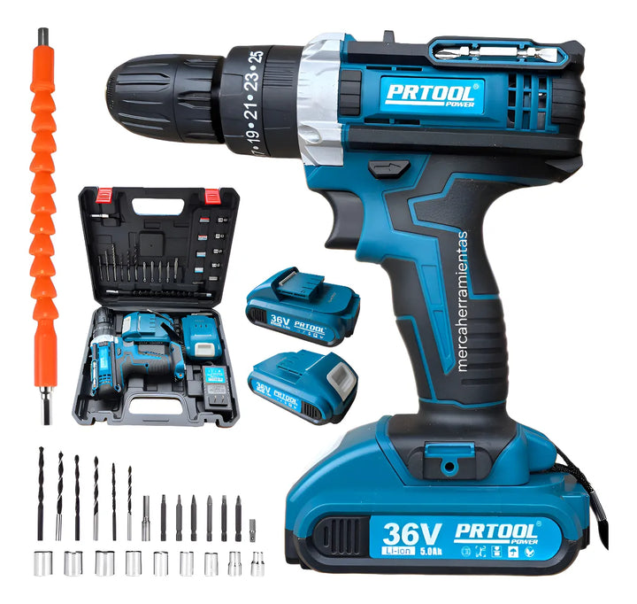 Taladro Inalámbrico Prtool Tab36m Con Accesorios 10mm Azul - Azul - 50hz60hz