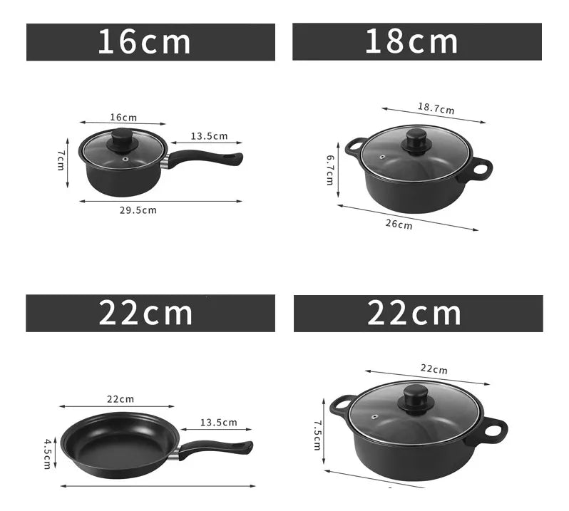 Set De Utensilios De Cocina Ollas Y Sartenes 13 Piezas Negro