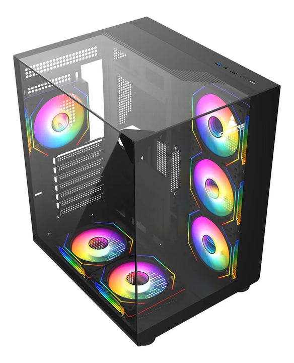 Chasis Gamer Iceberg Crystal Cube S Black Atx 6 Fans Argb Negro