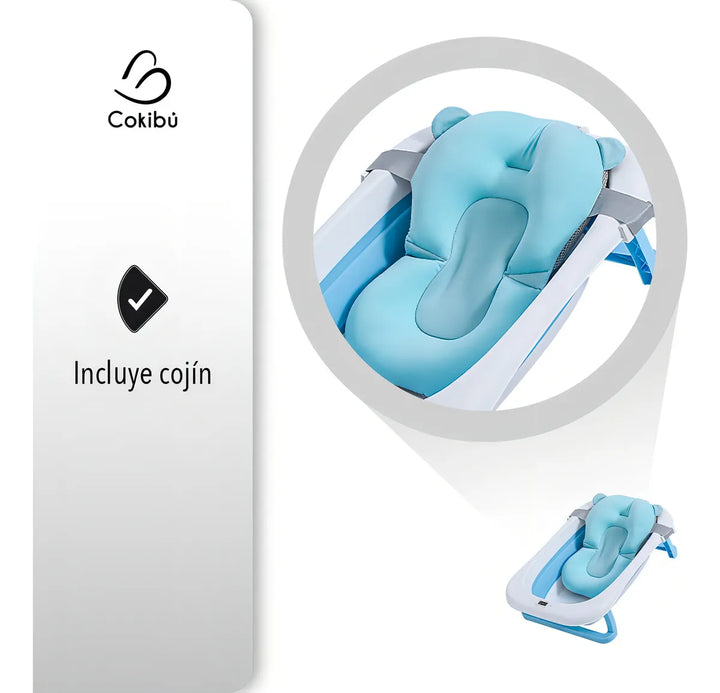Bañera Tina Plegable Para Bebé Con Termómetro Cojín Azul Tina Bañera Plegable Para Bebé