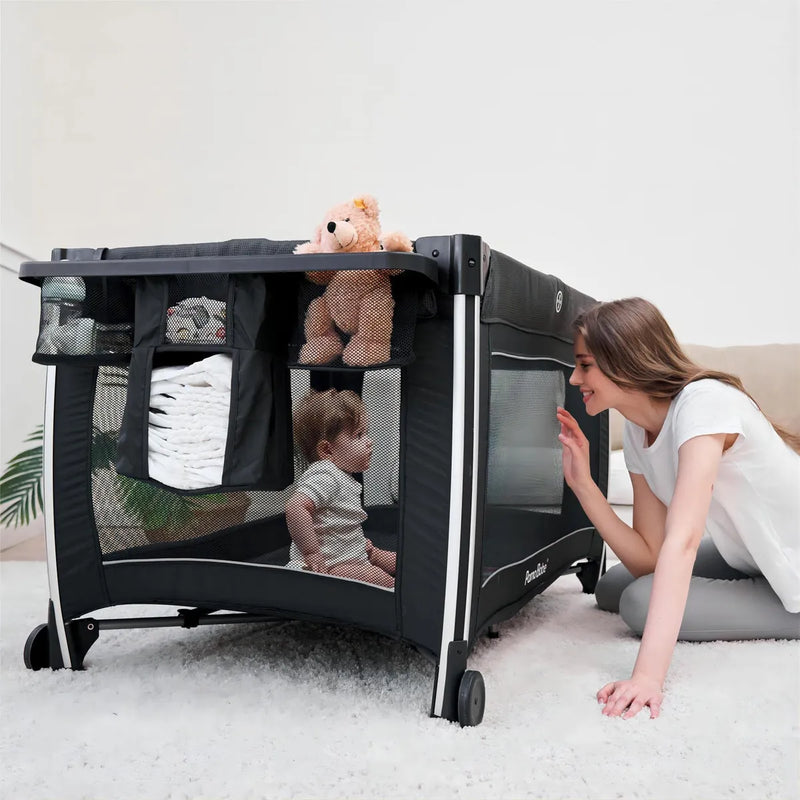Cuna Portátil 4 En 1 Para Bebé Plegable De Viaje Gris