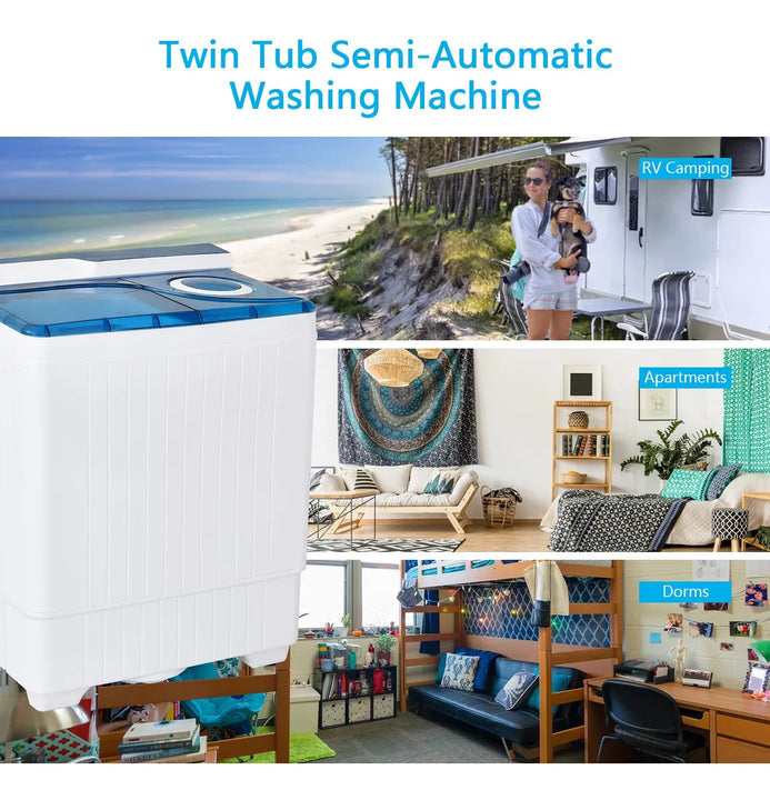 Lavadora Portátil Doble Tina 11.79 Kg Con Temporizador Y Bom