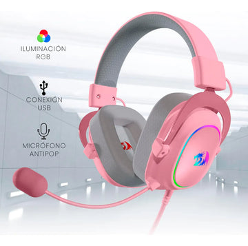 Auriculares gamer Redragon Gamer Zeus X H510-RGB rosa con luz LED