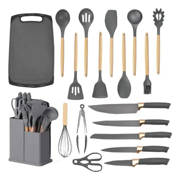 Set De Utensilios De Cocina Silicona Cuchillos Y Tabla 19pcs Aleatorio