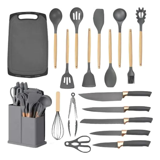 Set De Utensilios De Cocina Silicona Cuchillos Y Tabla 19pcs Aleatorio