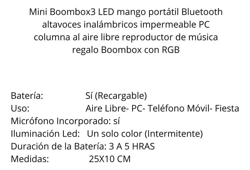 Mini Parlante Bafle Bluetooth Boombox3 Impermeable Negro 30w