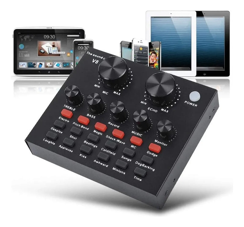 Tarjeta De Sonido V8- Mezclador De Audio,transmision En Vivo Negro
