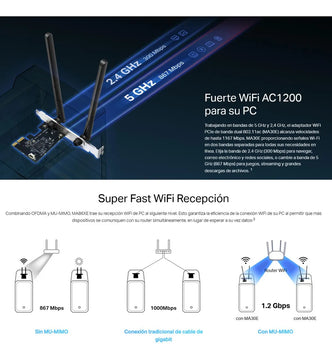 Adaptador De Red Pcie Wifi Bluetooth Ac1200, Mercusys Ma30e